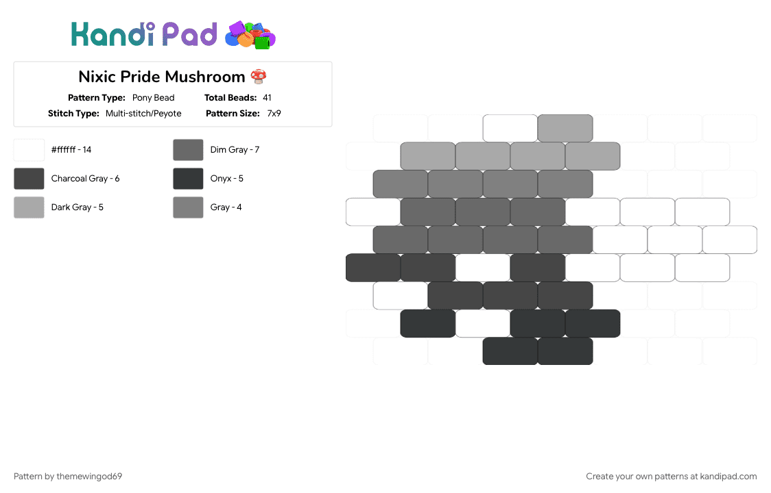 Nixic Pride Mushroom 🍄 - Pony Bead Pattern by themewingod69 on Kandi Pad - charm, gray, lgbtqia, mushroom, nixic, pride