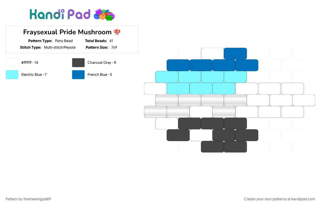 Fraysexual Pride Mushroom 🍄 - Pony Bead Pattern by themewingod69 on Kandi Pad - brown, charm, fraysexual, lgbtqia, light blue, mushroom, pride, white