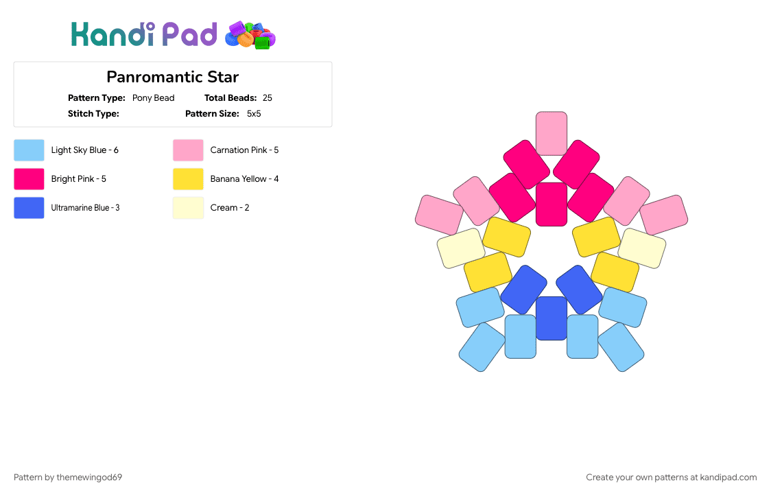 Panromantic Star - Pony Bead Pattern by themewingod69 on Kandi Pad - lgbtqia, light blue, panrom, panromantic, pink, pride, star, yellow