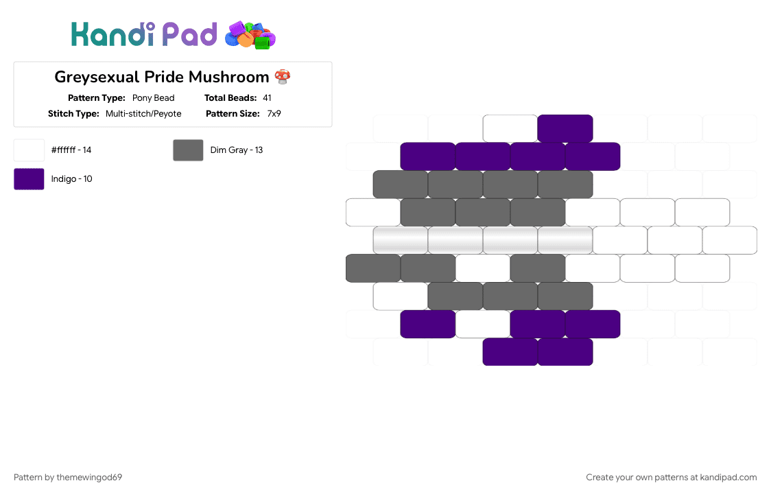 Greysexual Pride Mushroom 🍄 - Pony Bead Pattern by themewingod69 on Kandi Pad - acespec, charm, gray, greysexual, lgbtqia, mushroom, pride, purple