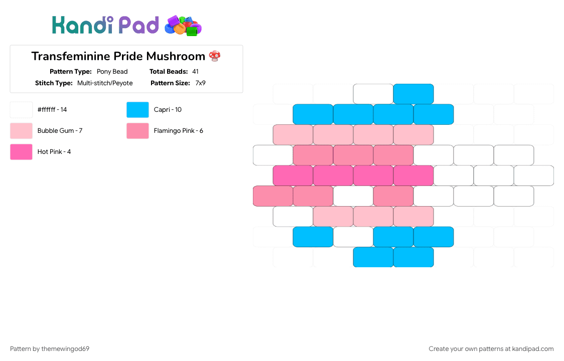 Transfeminine Pride Mushroom 🍄 - Pony Bead Pattern by themewingod69 on Kandi Pad - 