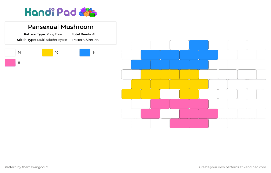 Pansexual Mushroom - Pony Bead Pattern by themewingod69 on Kandi Pad - light blue, mushroom, pan, pansexual, pride, yellow