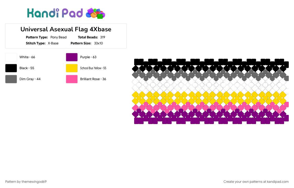 Universal Asexual Flag 4Xbase - Pony Bead Pattern by themewingod69 on Kandi Pad - 4x, asexual, pink, pride, universal asexual, x base