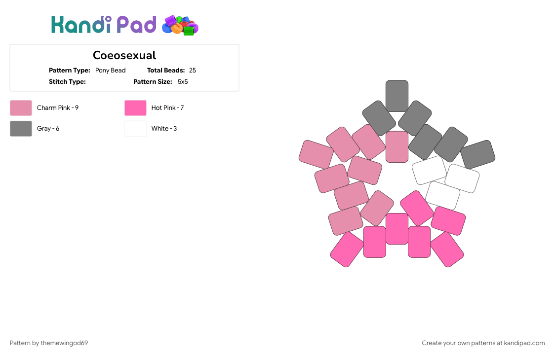 Coeosexual Star - Pony Bead Pattern by themewingod69 on Kandi Pad - coeosexual, gray, lgbtqia, pink, pride, star