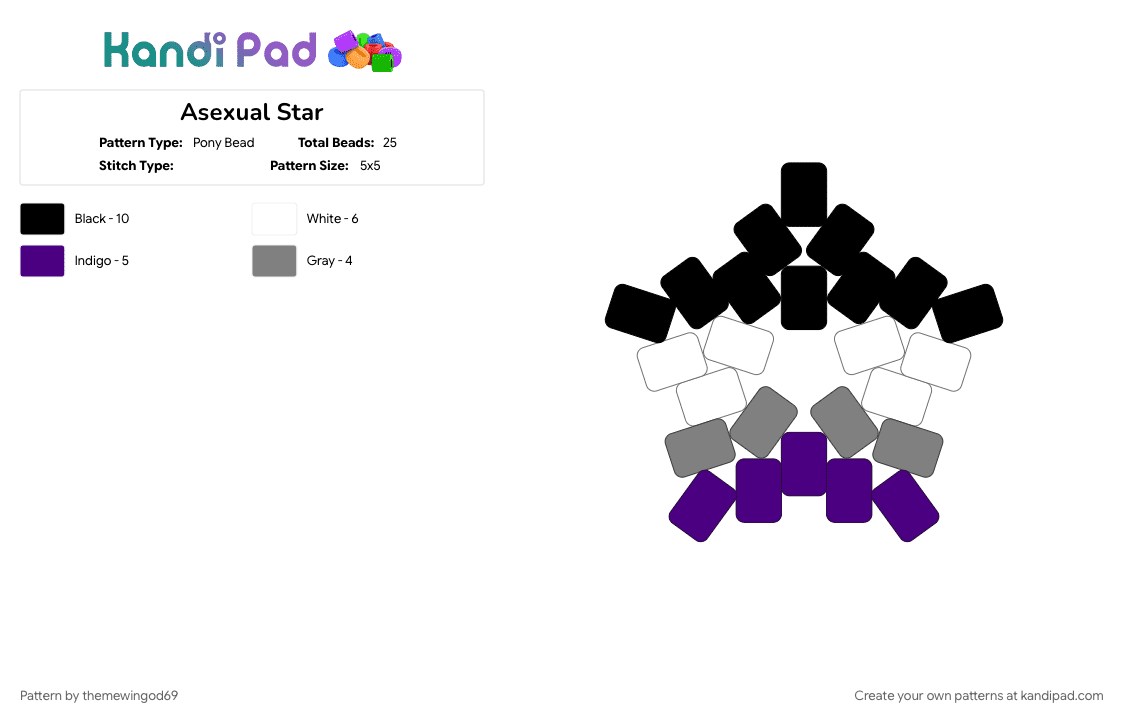 Asexual Star - Pony Bead Pattern by themewingod69 on Kandi Pad - ace, asexual, gray, pride, purple, star