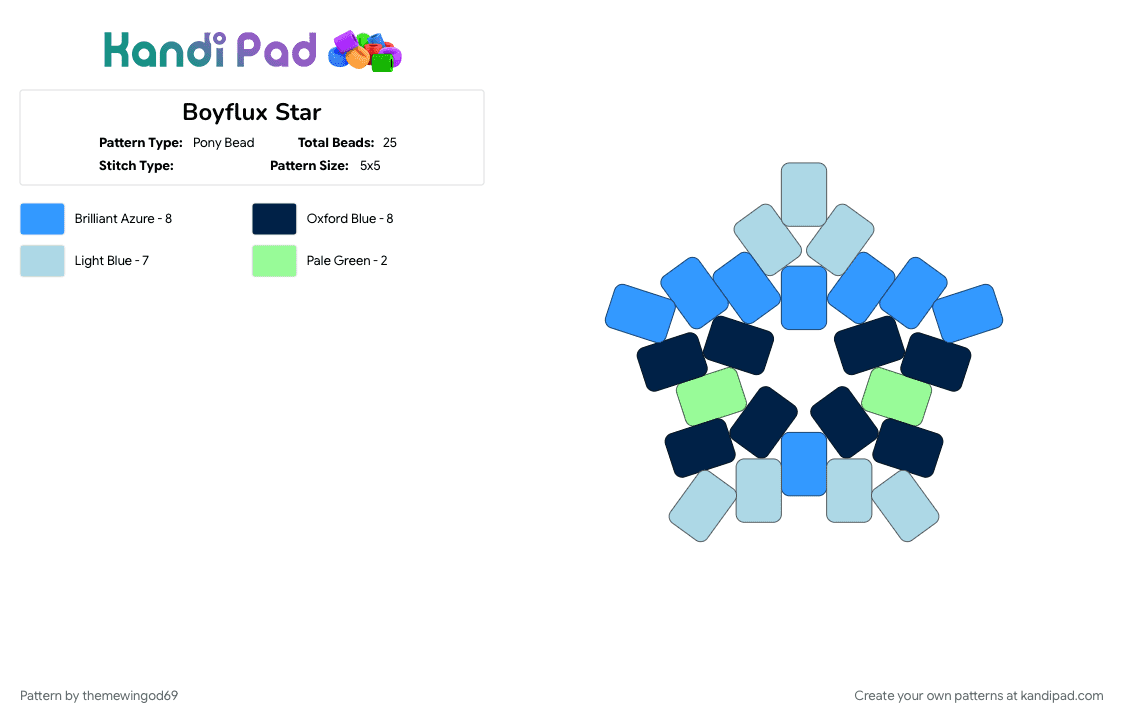 Boyflux Star - Pony Bead Pattern by themewingod69 on Kandi Pad - blue, boyflux, lgbtqia, light blue, pride, star