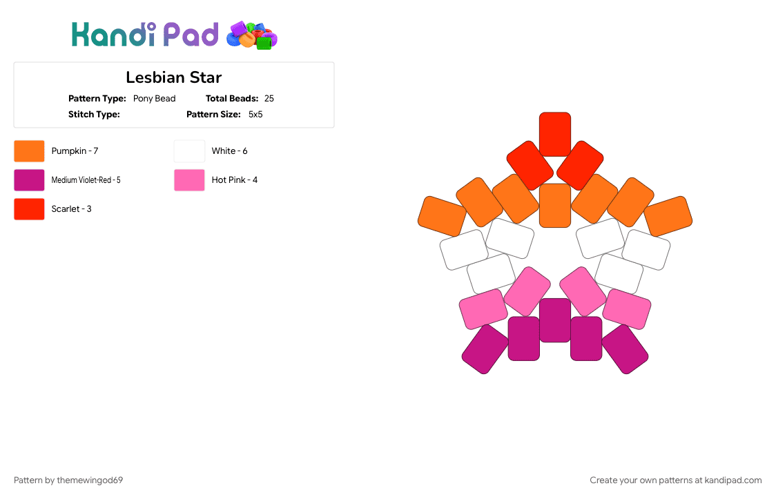 Lesbian Star - Pony Bead Pattern by themewingod69 on Kandi Pad - lesbian, lgbtqia, orange, pink, pride, star