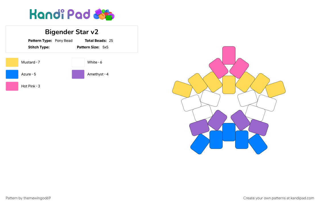 Bigender Star v2 - Pony Bead Pattern by themewingod69 on Kandi Pad - bigender, blue, lgbtqia, pride, star, yellow