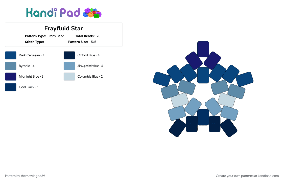 Frayfluid Star - Pony Bead Pattern by themewingod69 on Kandi Pad - blue, frayfluid, lgbtqia, pride, star
