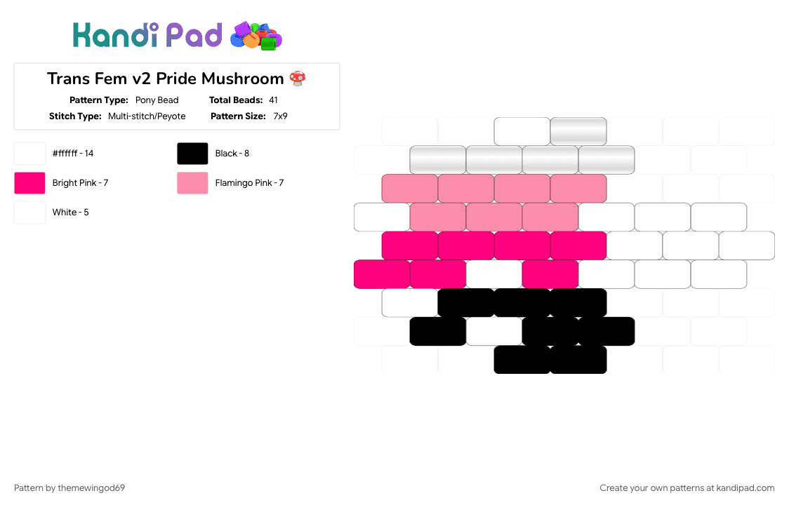 Trans Fem v2 Pride Mushroom 🍄 - Pony Bead Pattern by themewingod69 on Kandi Pad - 