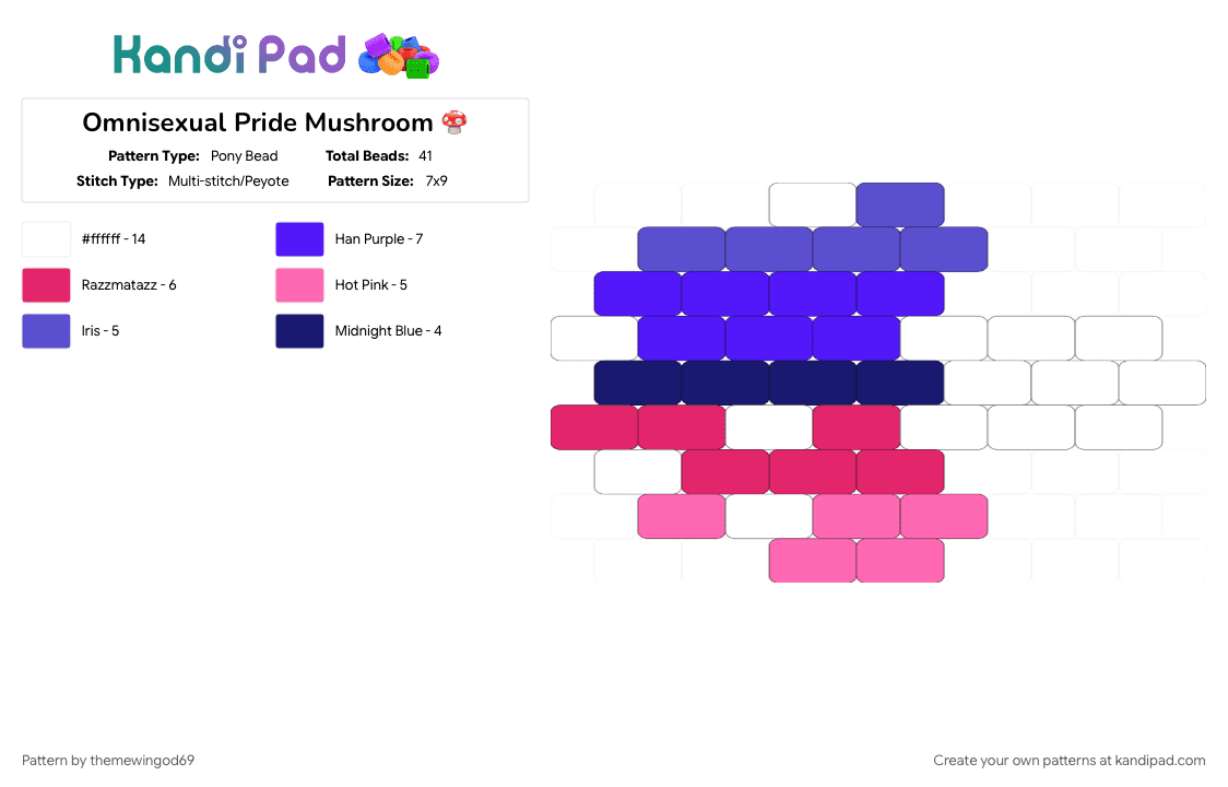 Omnisexual Pride Mushroom 🍄 - Pony Bead Pattern by themewingod69 on Kandi Pad - charm, lgbtqia, mushroom, omnisexual, pink, pride, purple