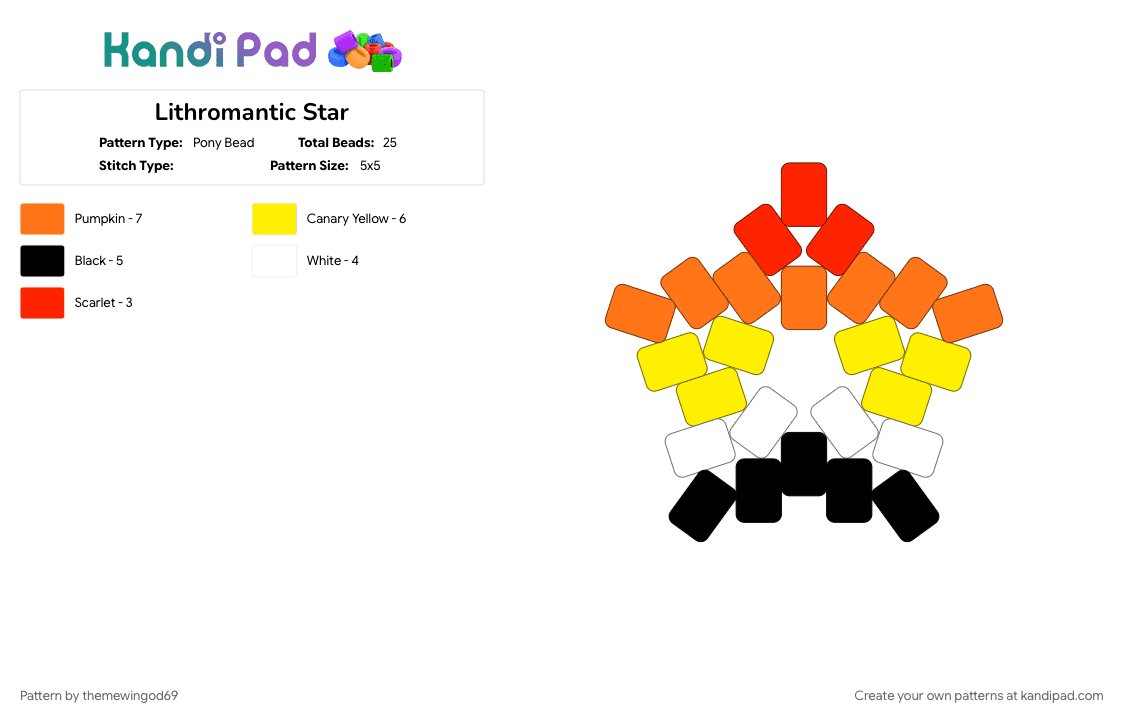 Lithromantic Star - Pony Bead Pattern by themewingod69 on Kandi Pad - aro spectrum, lgbtqia, lithromantic, orange, pride, star, yellow