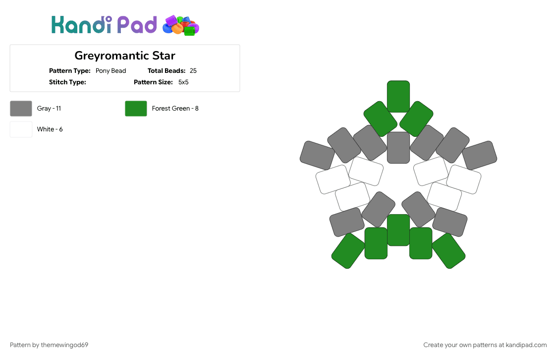 Greyromantic Star - Pony Bead Pattern by themewingod69 on Kandi Pad - aro spectrum, gray, green, greyromantic, lgbtqia, pride, star