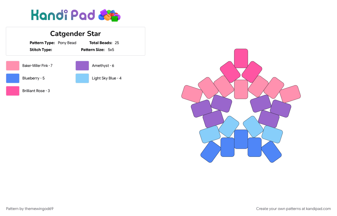 Catgender Star - Pony Bead Pattern by themewingod69 on Kandi Pad - catgender, lgbtqia, pink, pride, purple, star