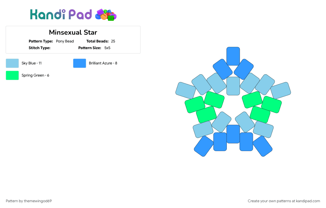 Minsexual Star - Pony Bead Pattern by themewingod69 on Kandi Pad - lgbtqia, light blue, minsexual, pride, star