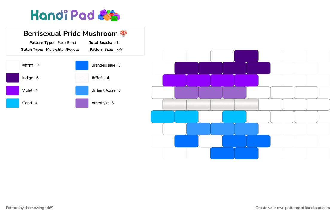 Berrisexual Pride Mushroom 🍄 - Pony Bead Pattern by themewingod69 on Kandi Pad - berrisexual, charm, lgbtqia, mushroom, pride, purple