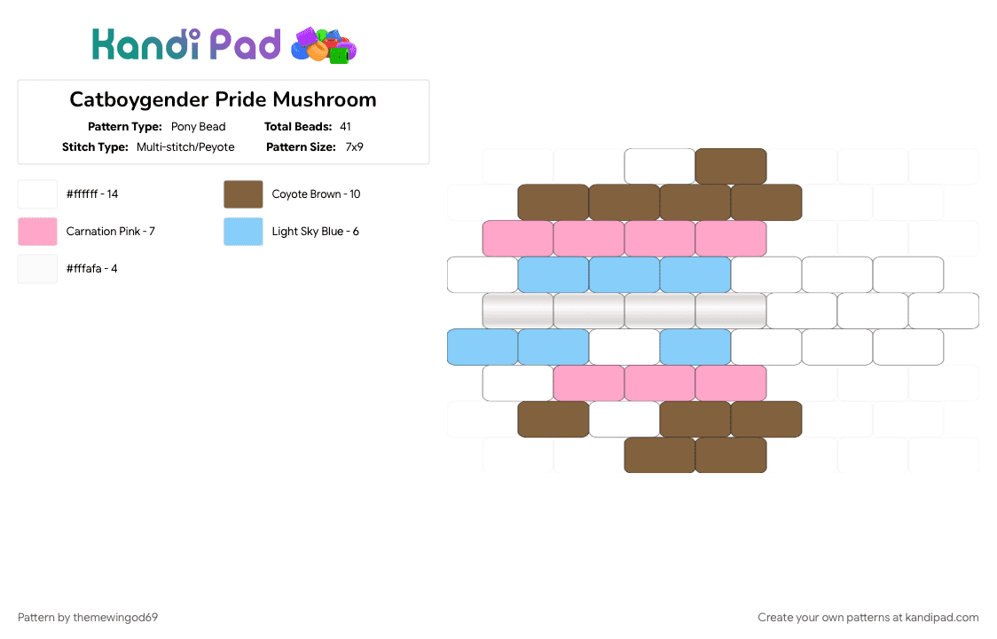 Catboygender Pride Mushroom - Pony Bead Pattern by themewingod69 on Kandi Pad - 