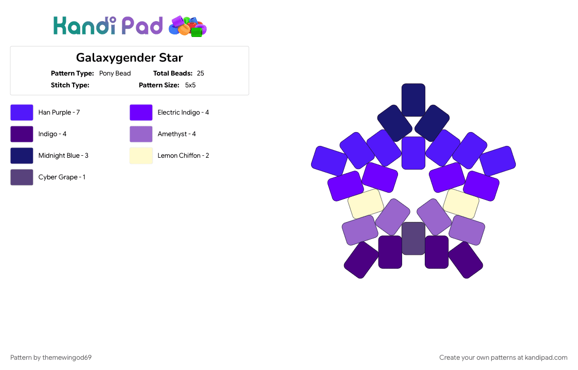 Galaxygender Star - Pony Bead Pattern by themewingod69 on Kandi Pad - galaxygender, lgbtqia, pride, purple, star
