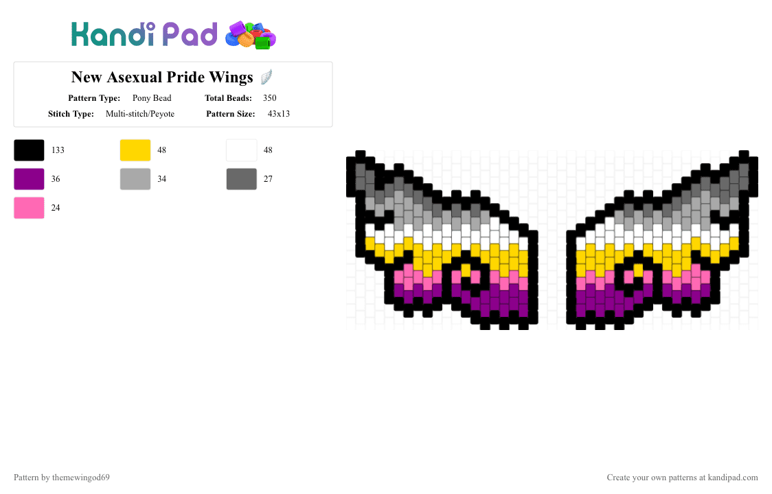 New Asexual Pride Wings 🪽 - Pony Bead Pattern by themewingod69 on Kandi Pad - ace, pink, pride, wings, yellow