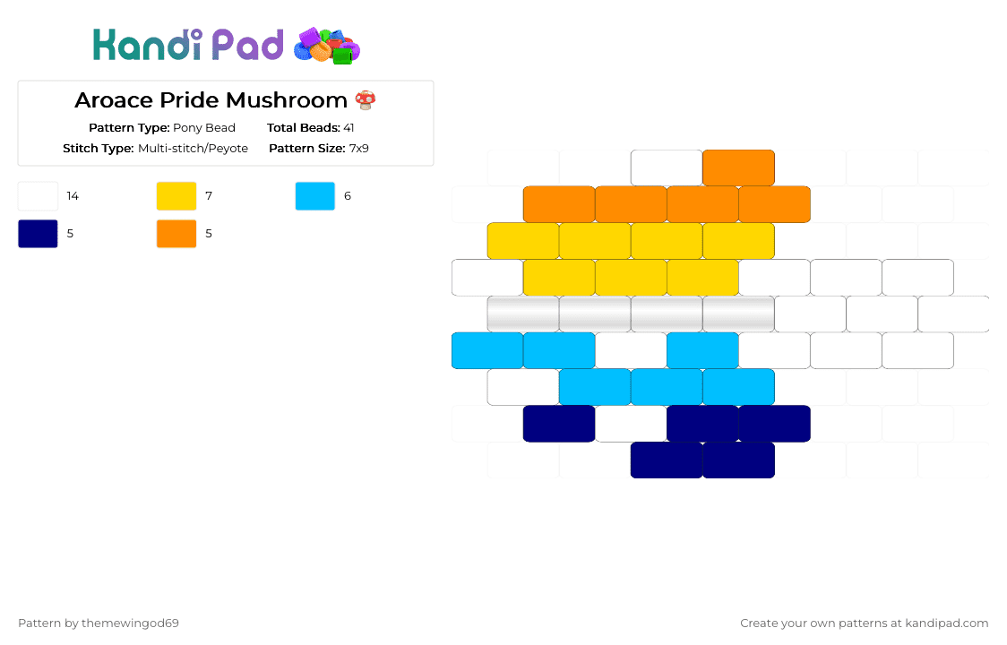 Aroace Pride Mushroom 🍄 - Pony Bead Pattern by themewingod69 on Kandi Pad - aroace, light blue, mushroom, pride, yellow