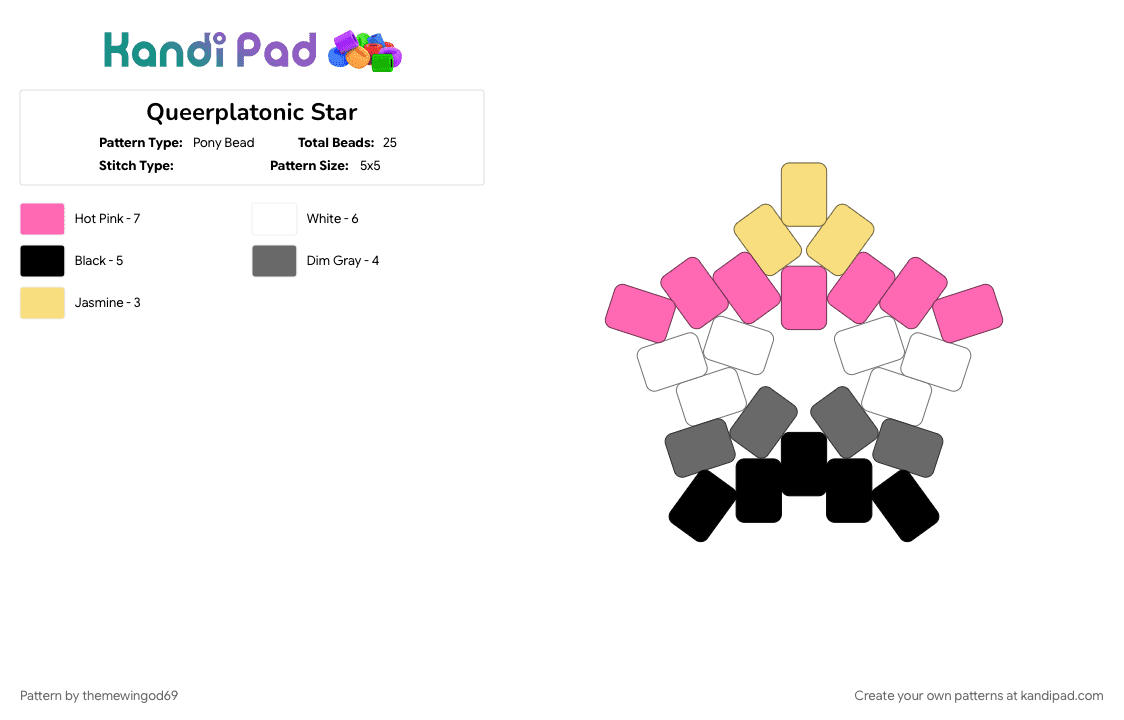 Queerplatonic Star - Pony Bead Pattern by themewingod69 on Kandi Pad - enm, ethical non monogamy, lgbtqia, queer platonic, star