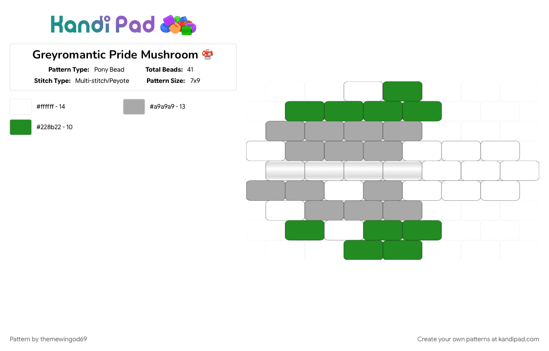 Greyromantic Pride Mushroom 🍄 - Pony Bead Pattern by themewingod69 on Kandi Pad - aromantic spectrum, beige, charm, green, greysexual, lgbtqia, mushroom, pride