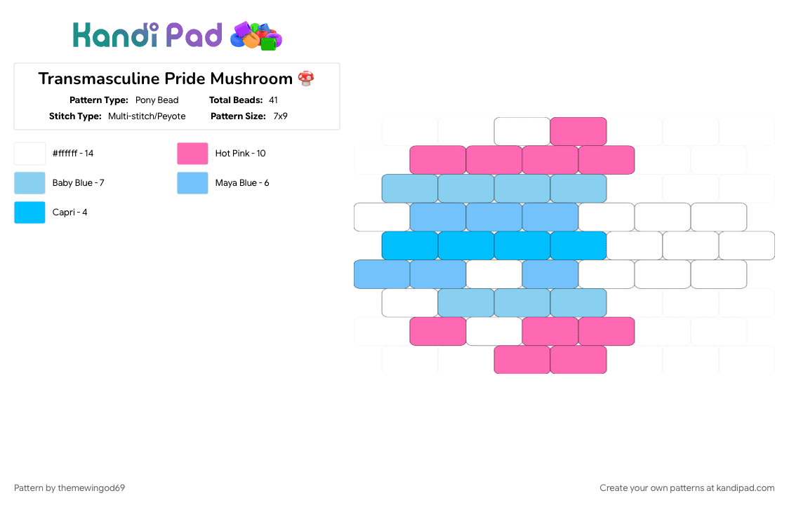 Transmasculine Pride Mushroom 🍄 - Pony Bead Pattern by themewingod69 on Kandi Pad - 