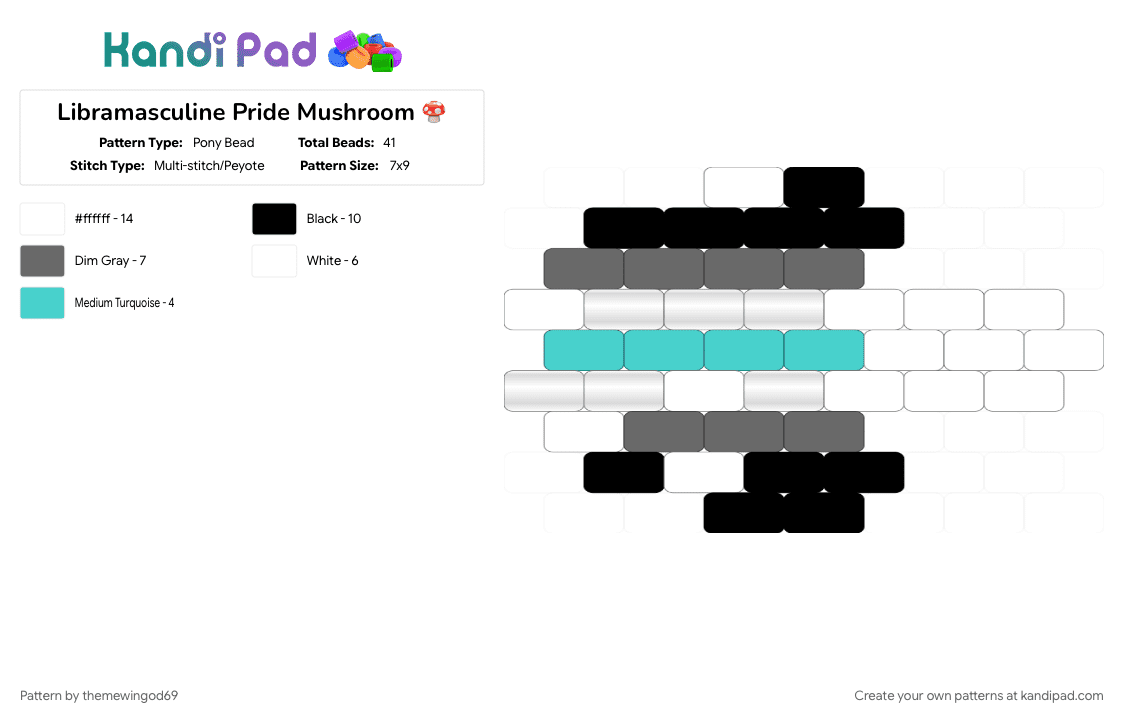 Libramasculine Pride Mushroom 🍄 - Pony Bead Pattern by themewingod69 on Kandi Pad - charm, gray, libramasc, libramasculine, light blue, mushroom, pride, white