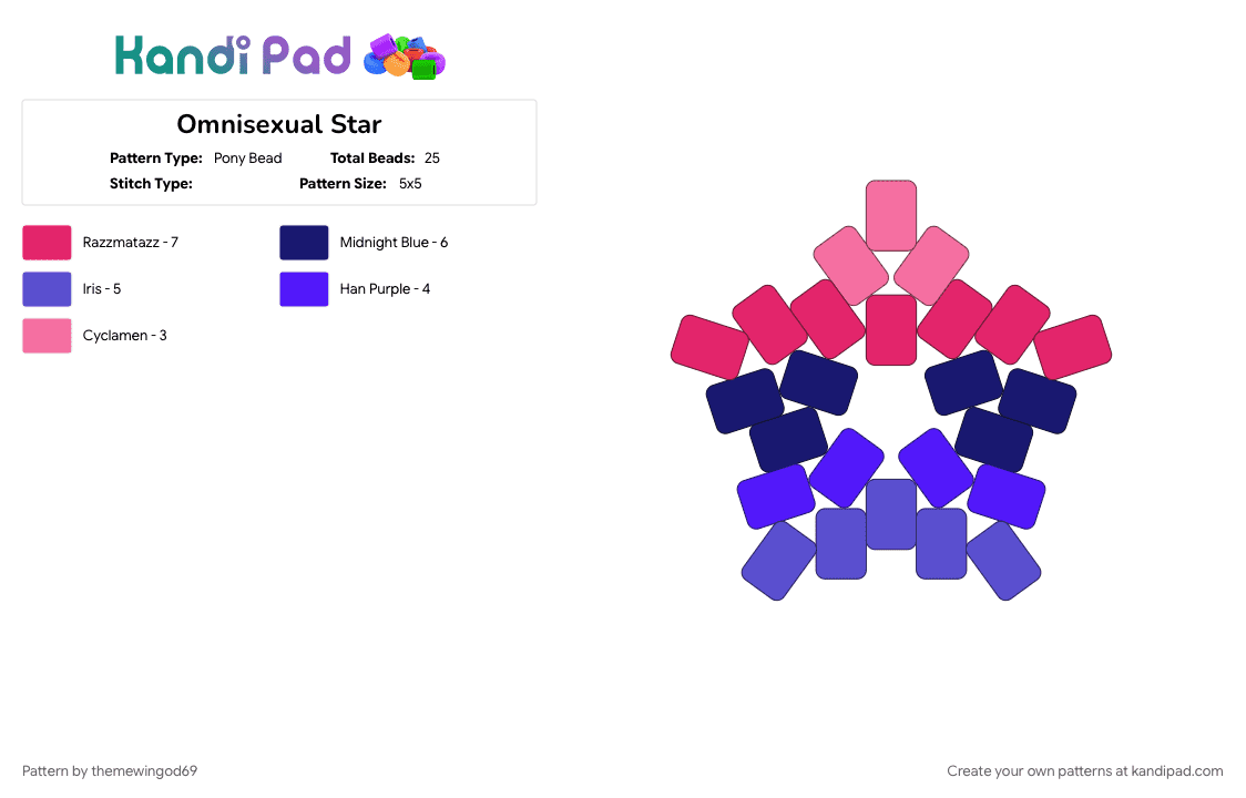 Omnisexual Star - Pony Bead Pattern by themewingod69 on Kandi Pad - lgbtqia, omni, omnisexual, pink, pride, purple, star