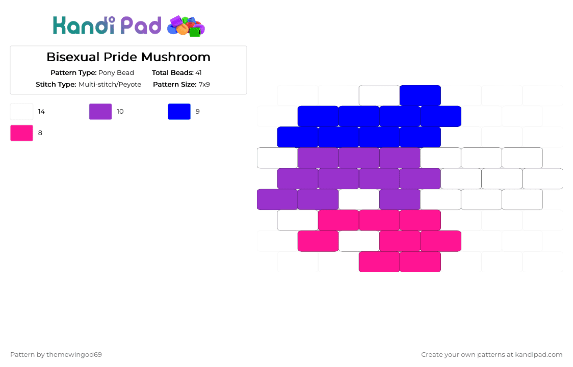 Bisexual Pride Mushroom - Pony Bead Pattern by themewingod69 on Kandi Pad - bi, bisexual, mushroom, pink, pride, purple