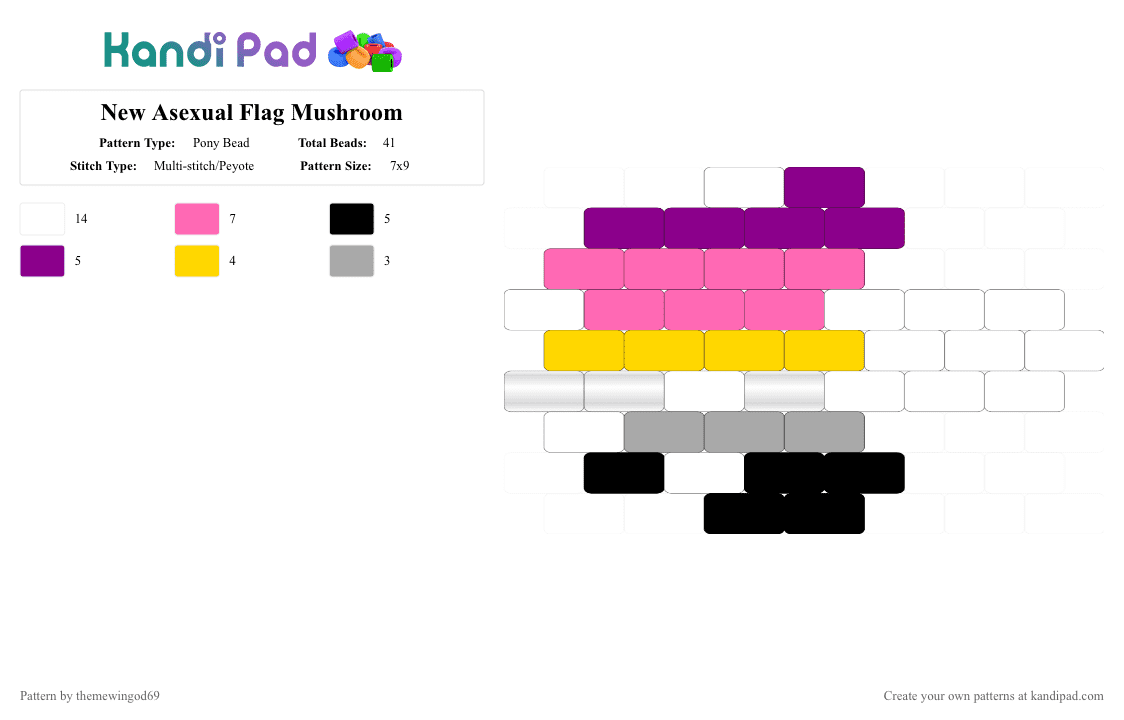 New Asexual Flag Mushroom - Pony Bead Pattern by themewingod69 on Kandi Pad - ace, mushroom, pink, pride