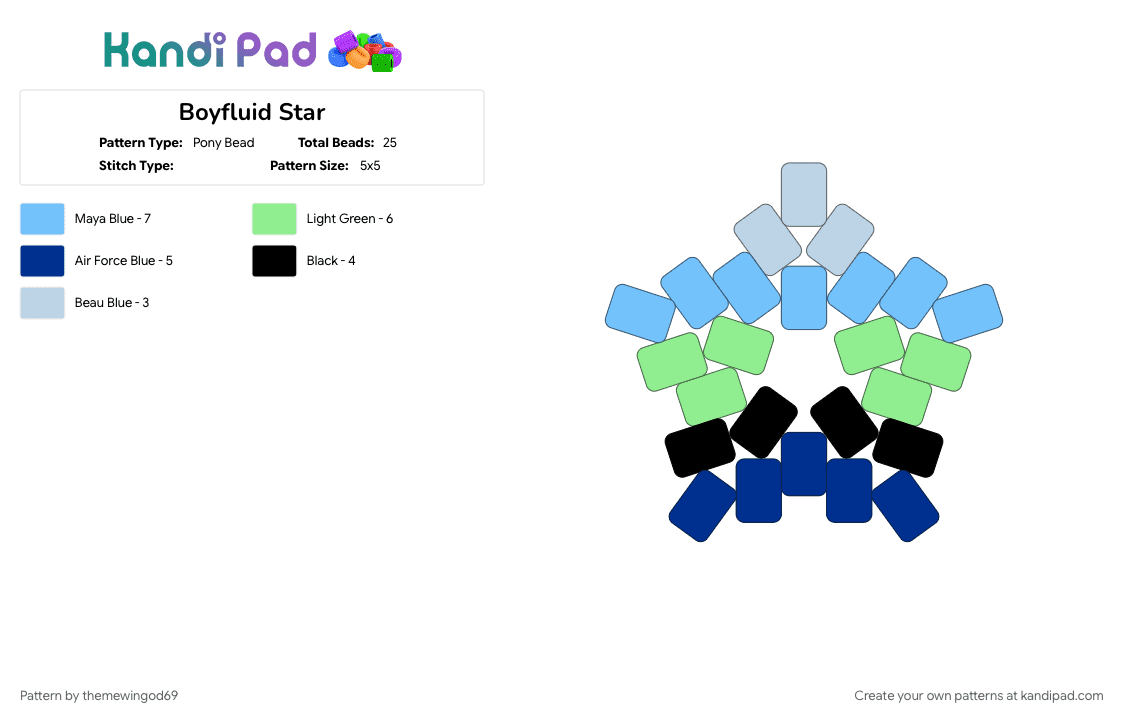 Boyfluid Star - Pony Bead Pattern by themewingod69 on Kandi Pad - boyfluid, lgbtqia, light blue, pride, star, teal