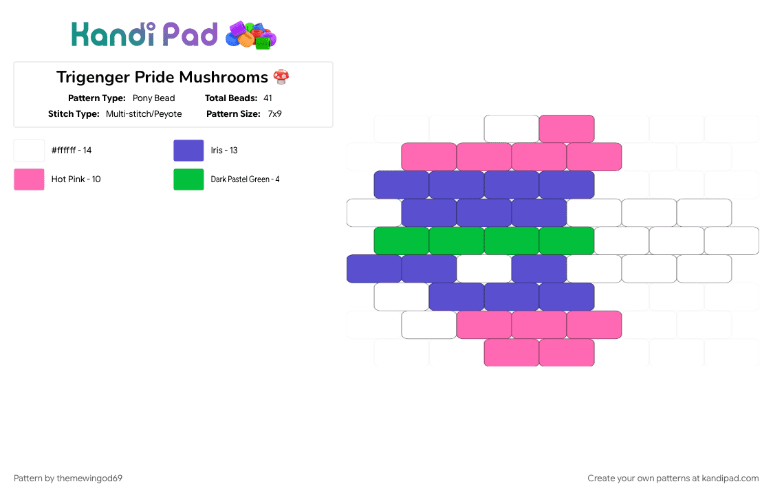 Trigenger Pride Mushrooms 🍄 - Pony Bead Pattern by themewingod69 on Kandi Pad - charm, lgbtqia, mushroom, pink, pride, purple, trigender