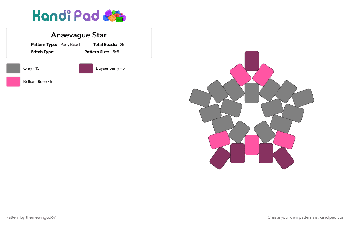 Anaevague Star - Pony Bead Pattern by themewingod69 on Kandi Pad - anaevague, gray, lgbtqia, pink, pride, star