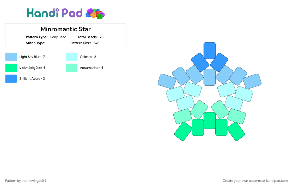 Minromantic Star - Pony Bead Pattern by themewingod69 on Kandi Pad - light blue, minromantic, pride, star, teal