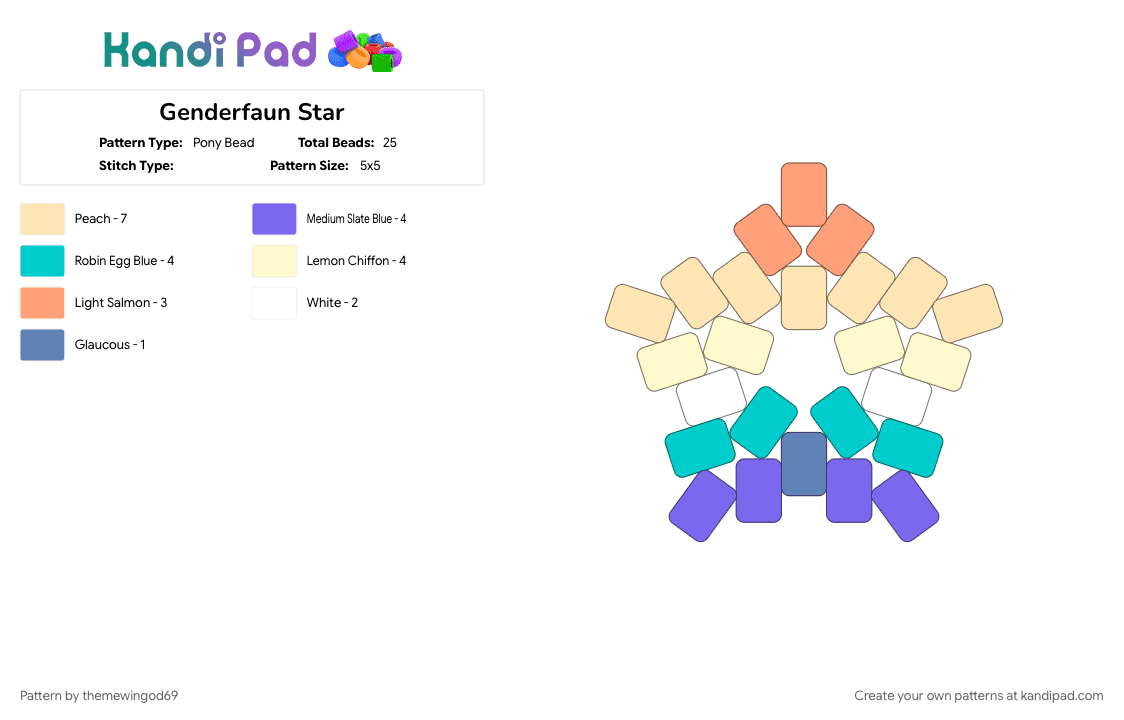 Genderfaun Star - Pony Bead Pattern by themewingod69 on Kandi Pad - beige, blue, genderfaun, lgbtqia, pride, star