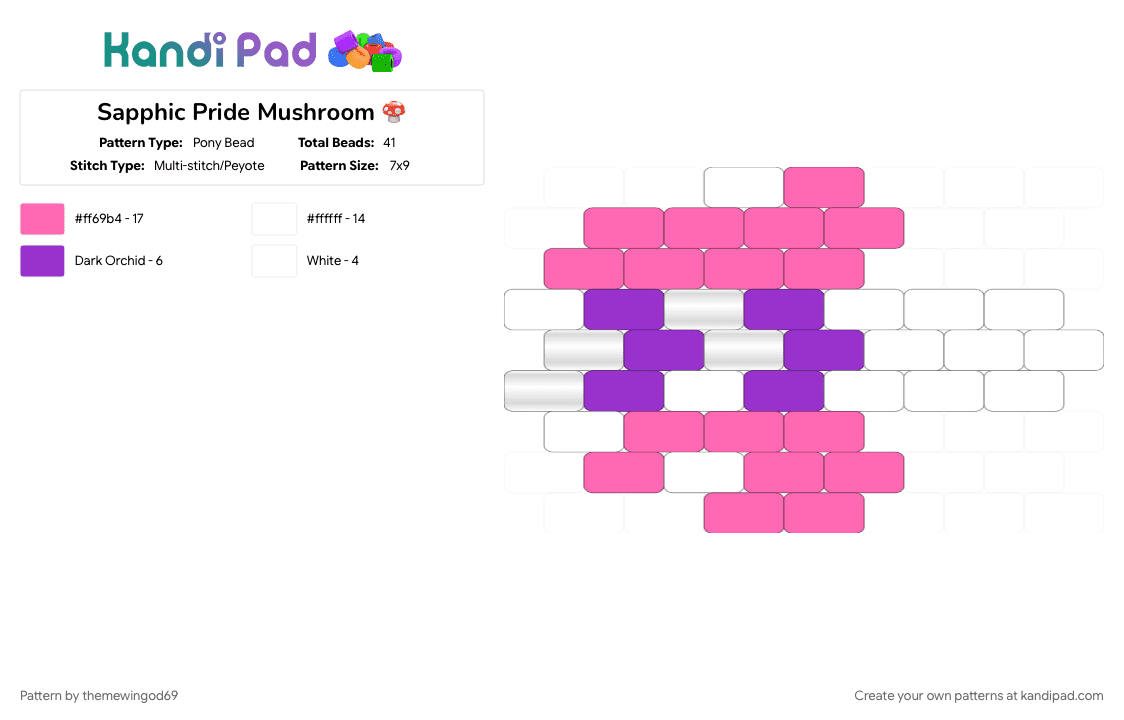 Sapphic Pride Mushroom 🍄 - Pony Bead Pattern by themewingod69 on Kandi Pad - 