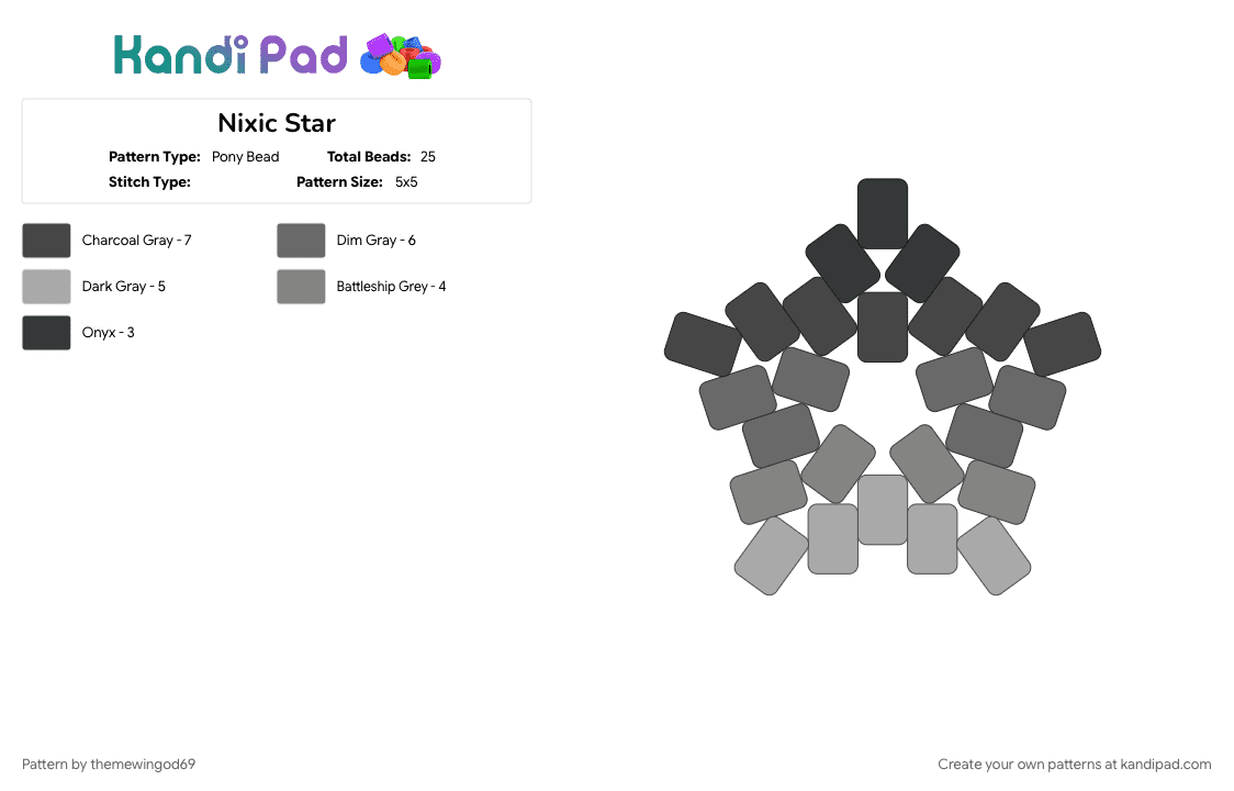 Nixic Star - Pony Bead Pattern by themewingod69 on Kandi Pad - gray, lgbtqia, nixgender, nixic, pride, star