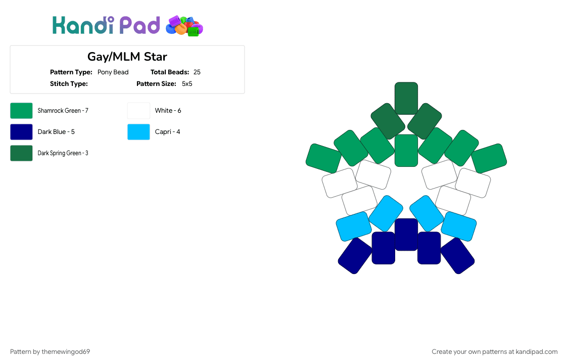 Gay/MLM Star - Pony Bead Pattern by themewingod69 on Kandi Pad - gay, green, lgbtqia, mlm, pride, star