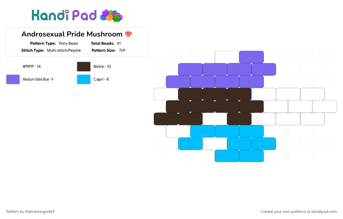 Androsexual Pride Mushroom 🍄 - Pony Bead Pattern by themewingod69 on Kandi Pad - androsexual, blue, brown, charm, lgbtq, mushroom, pride