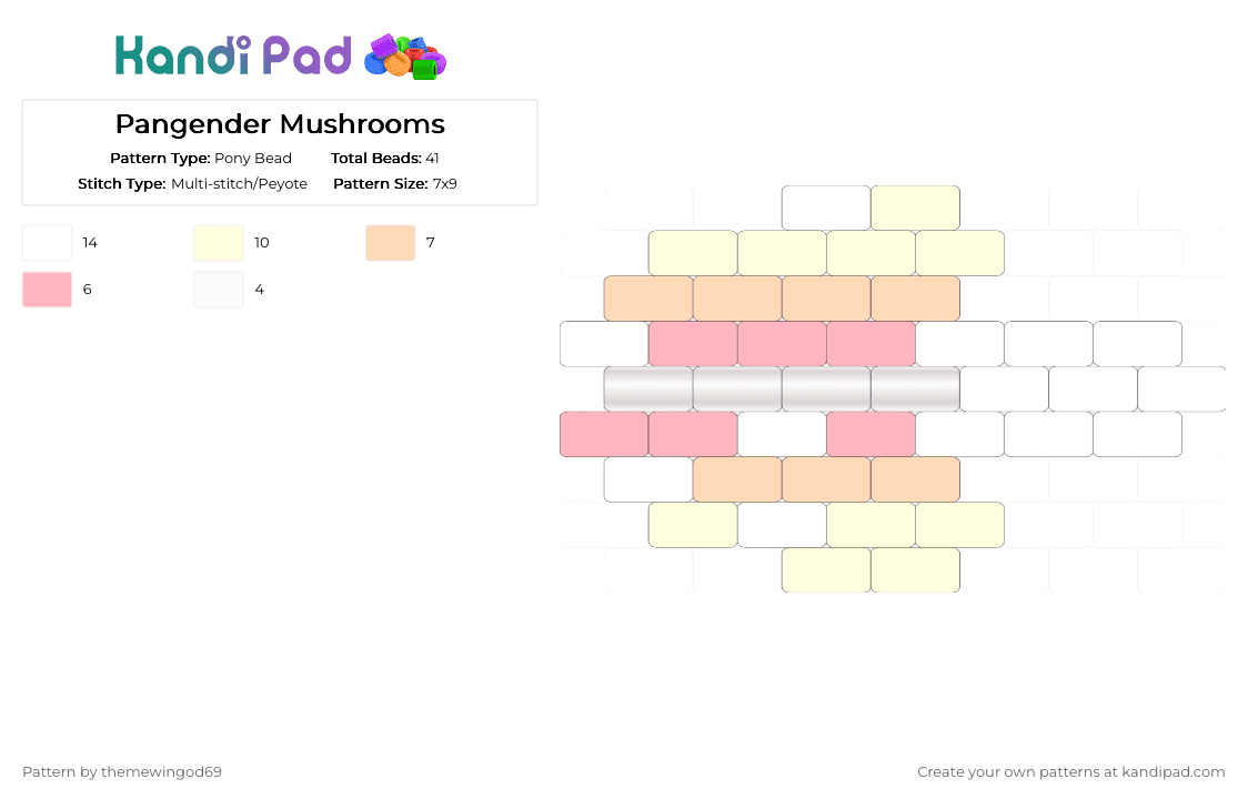 Pangender Mushrooms - Pony Bead Pattern by themewingod69 on Kandi Pad - beige, mushroom, pangender, pink, pride, white