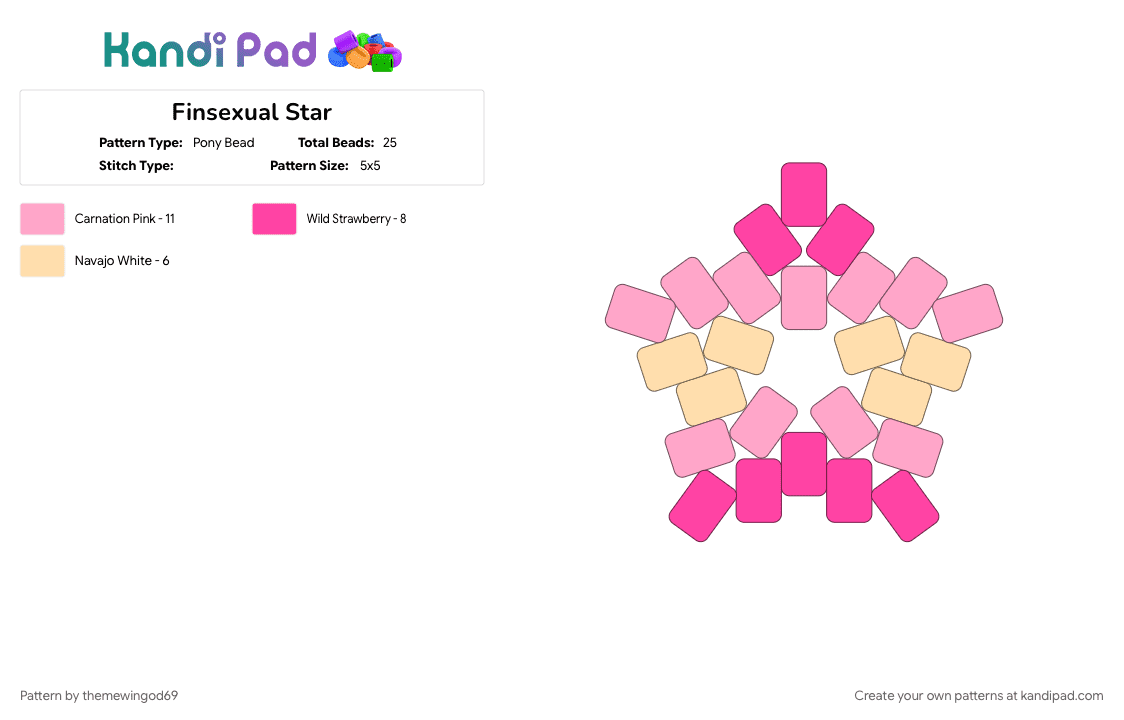 Finsexual Star - Pony Bead Pattern by themewingod69 on Kandi Pad - finsexual, lgbtqia, pink, pride, star