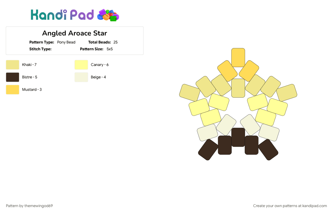 Angled Aroace Star - Pony Bead Pattern by themewingod69 on Kandi Pad - angled aroace, aroace, lgbtqia, pride, star, yellow