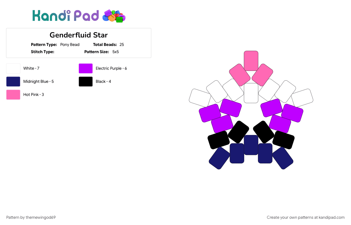 Genderfluid Star - Pony Bead Pattern by themewingod69 on Kandi Pad - flag, genderfluid, lgbtqia, pride, purple, star