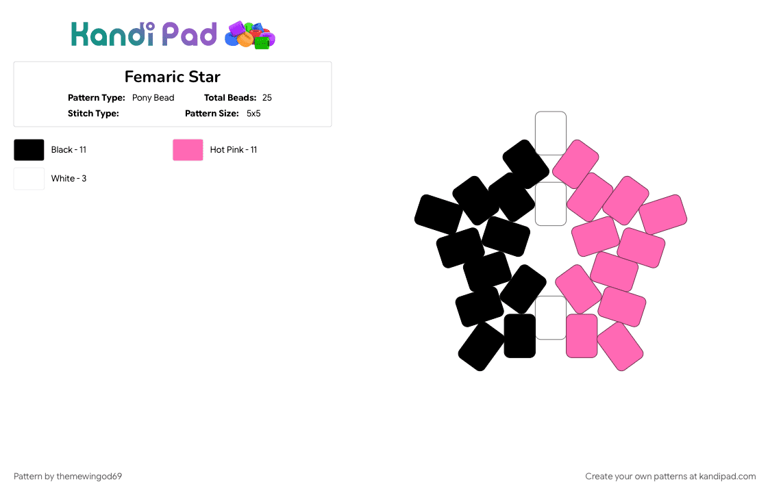Femaric Star - Pony Bead Pattern by themewingod69 on Kandi Pad - femaric, lgbtqia, pink, pride, star