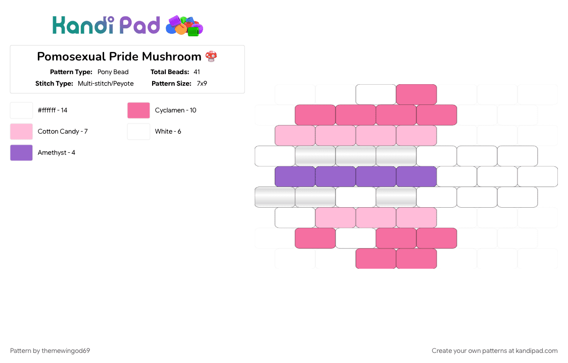 Pomosexual Pride Mushroom 🍄 - Pony Bead Pattern by themewingod69 on Kandi Pad - charm, lgbtqia, mushroom, pink, pomosexual, pride