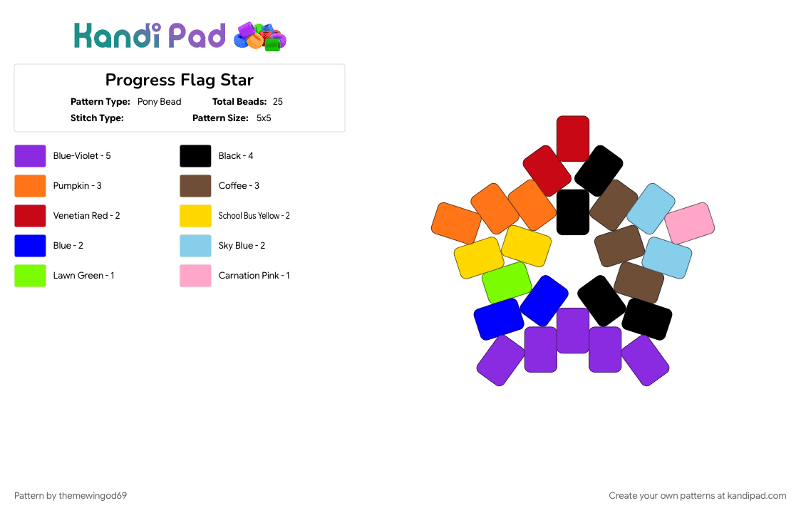 Progress Flag Star - Pony Bead Pattern by themewingod69 on Kandi Pad - 