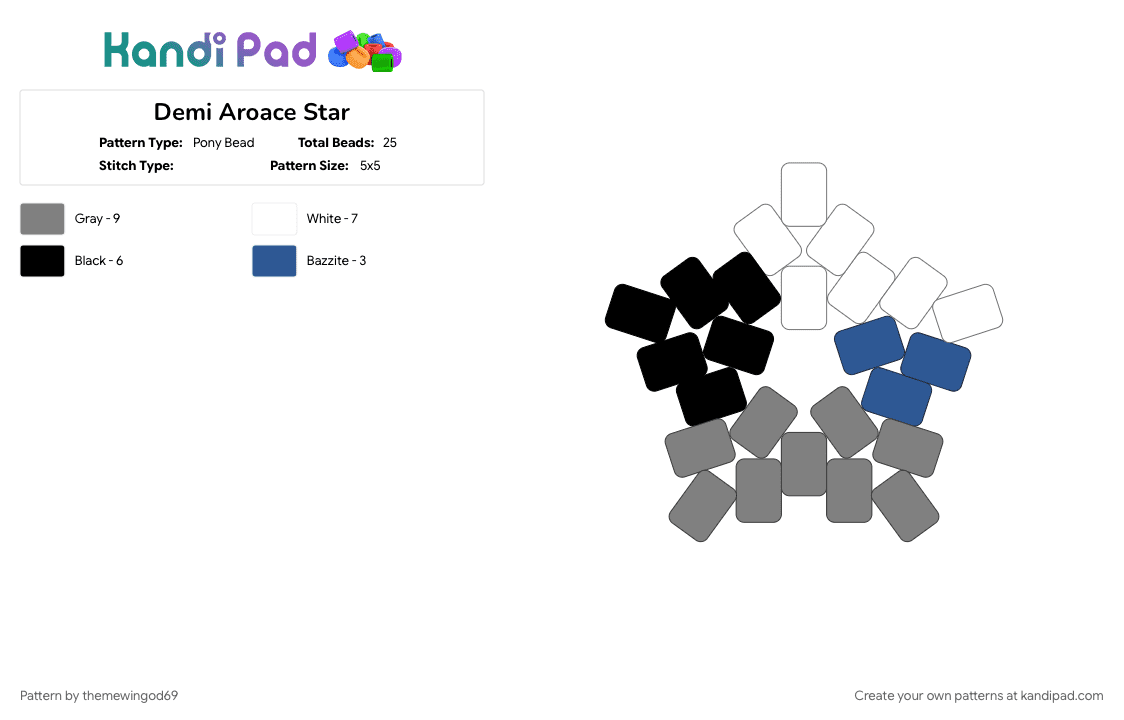 Demi Aroace Star - Pony Bead Pattern by themewingod69 on Kandi Pad - demiaroace, gray, lgbtqia, pride, star