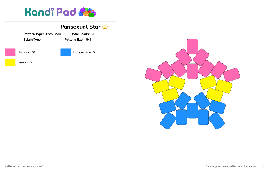 Pansexual Star ⭐️ - Pony Bead Pattern by themewingod69 on Kandi Pad - 