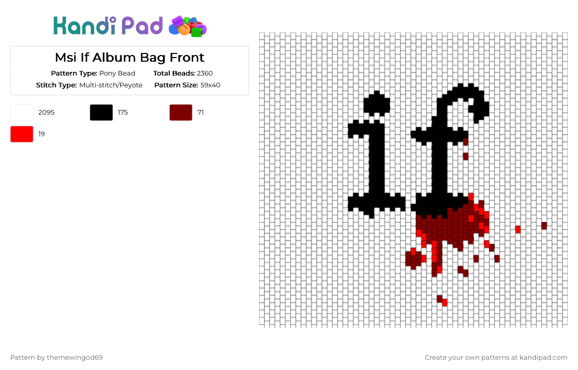 Msi If Album Bag Front - Pony Bead Pattern by themewingod69 on Kandi Pad - white,brown